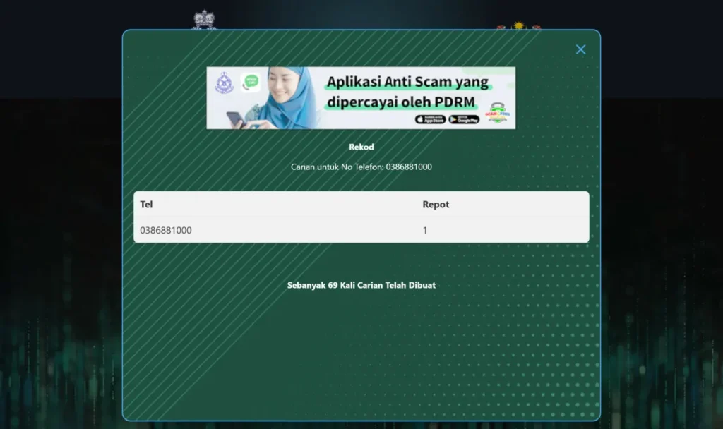 rekod scammer online