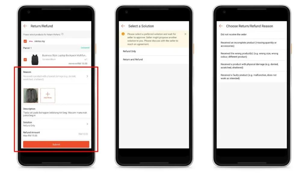 cara minta refund dan return shopee