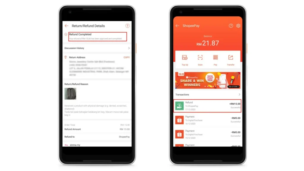 cara mohon refund dan return shopee