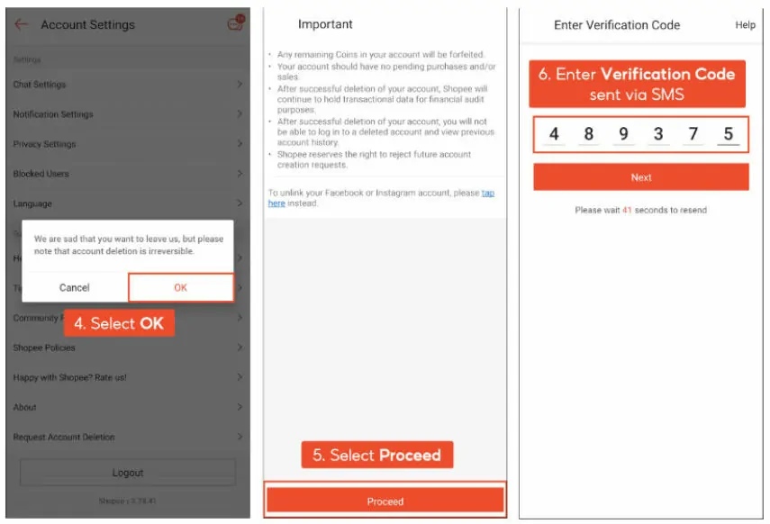 cara delete akaun shopee