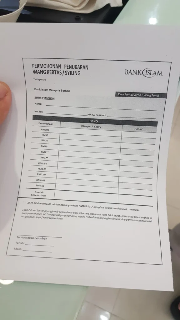 borang tukar duit raya bank islam