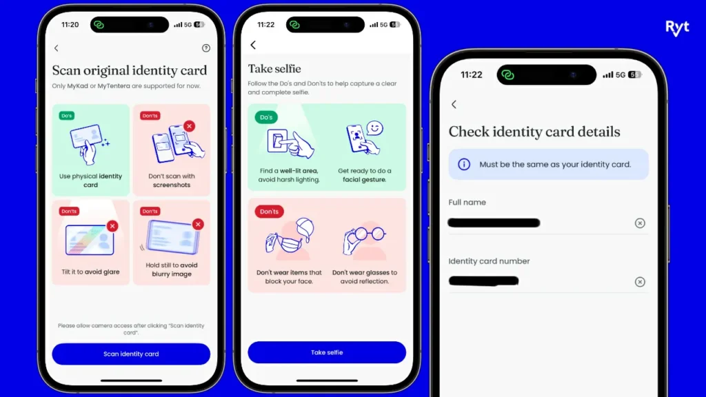 cara daftar ryt bank selfie indentiti mykad