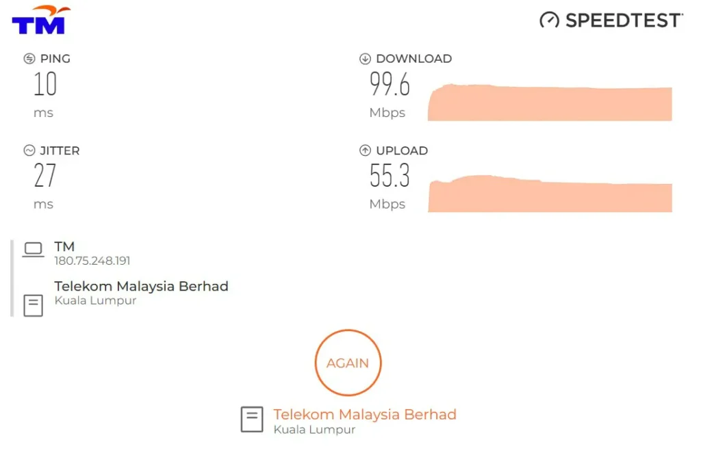 keputusan speed test unifi