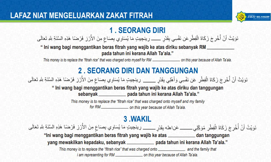 lafaz niat zakat fitrah