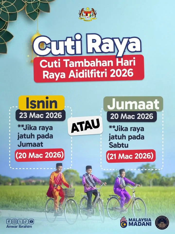 cuti aidiliftri tambahan 2026