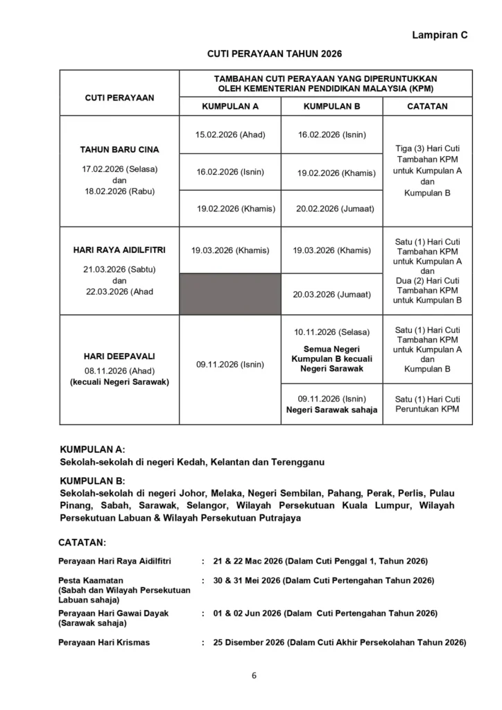 senarai cuti sekolah 2026
