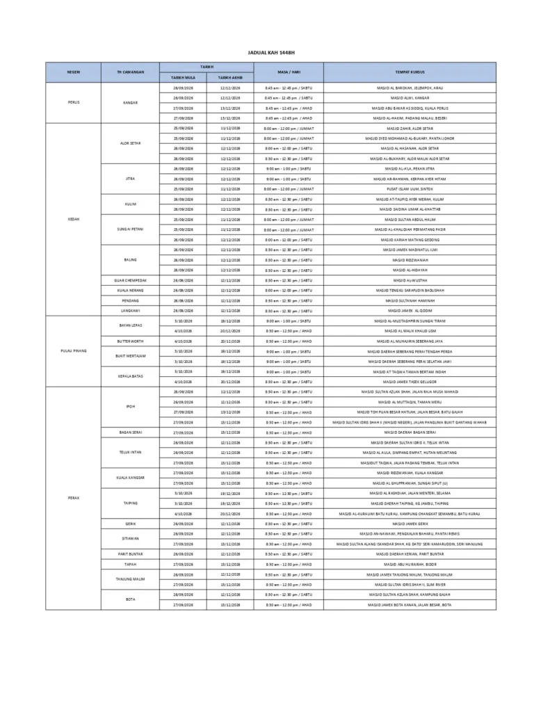 Jadual Kursus Haji 1448H