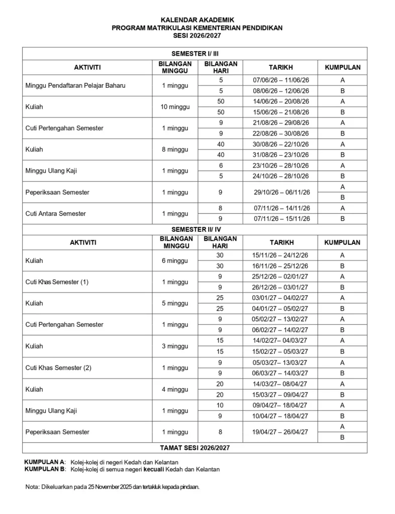 KALENDAR AKADEMIK SESI 2026-2027 awal
