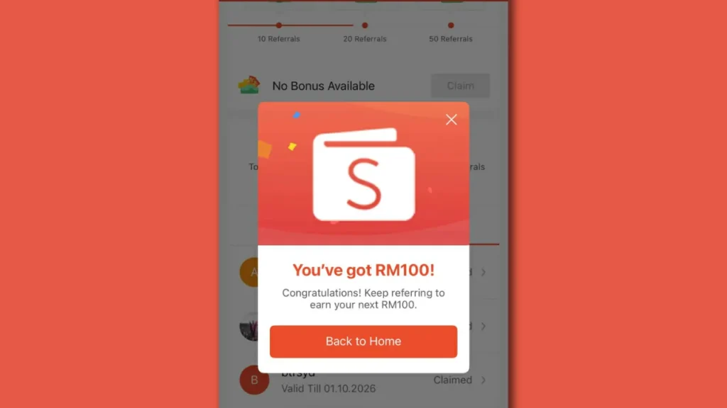 dapat rm100 daripada aplikasi shopeepay